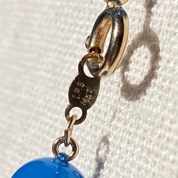 14k Gold Blue Cloisonné & Jadeite Jade Bead Necklace 24" - Picture 9 of 15